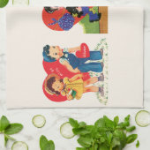 ヴィンテージかわいいバレンタインデーレトロ50sキッチェCof キッチンタオル (折り畳み)