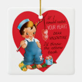 ヴィンテージかわいいバレンタインデー男の子の魚釣りハート セラミックオーナメント (裏面)
