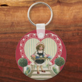 ヴィンテージかわいいバレンタインデー花と少女 キーホルダー (正面)