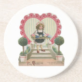 ヴィンテージかわいいバレンタインデー花と少女 コースター (正面)