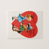 ヴィンテージかわいいバレンタインデー,カウボーイと女の子 ジグソーパズル (横)