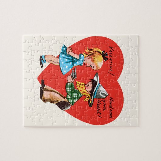 ヴィンテージかわいいバレンタインデー，カウボーイと女の子 ジグソーパズル (横)