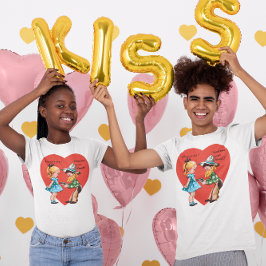 ヴィンテージかわいいバレンタインデー，カウボーイと女の子 Tシャツ