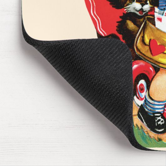 ヴィンテージかわいいバレンタインデー、スクーターに乗った少年 マウスパッド (コーナー)