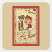 ヴィンテージかわいいバレンタインデー，チャイルズスポーツゴルフ スクエアシール (正面)