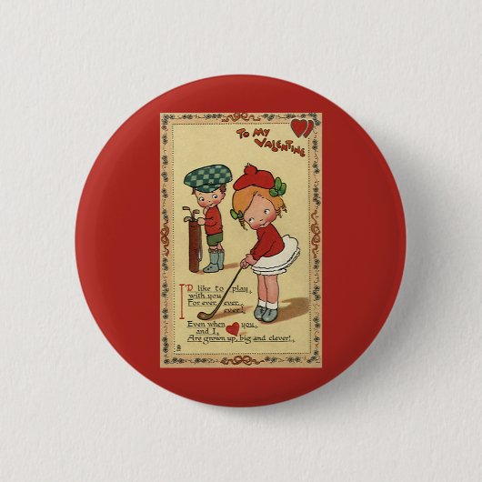 ヴィンテージかわいいバレンタインデー,チャイルズスポーツゴルフ 缶バッジ (正面)