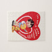 ヴィンテージかわいいバレンタインデー，チャイルドミュージックバンジョー ジグソーパズル (横)