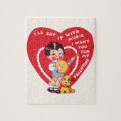 ヴィンテージかわいいバレンタインデー,チャイルドミュージックバンジョー ジグソーパズル (縦)