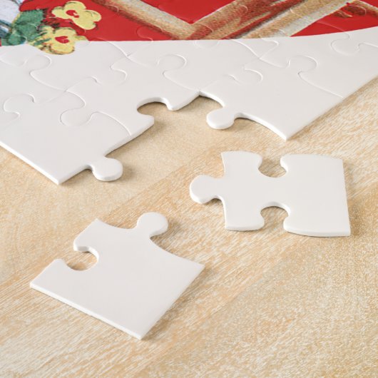 ヴィンテージかわいいバレンタインデー、フェンスの上の女の子 ジグソーパズル (側面)