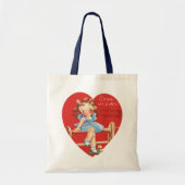 ヴィンテージかわいいバレンタインデー、フェンスの上の女の子 トートバッグ (正面)