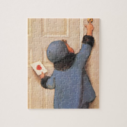 ヴィンテージかわいいバレンタインデー,メールマンラブレター ジグソーパズル (縦)