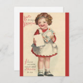 ヴィンテージかわいいバレンタインデー,ラブレター付き女の子 シーズンカード (正面/裏面)