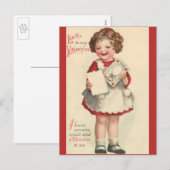 ヴィンテージかわいいバレンタインデー，ラブレター付き女の子 シーズンポストカード (正面/裏面)