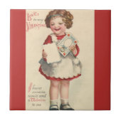 ヴィンテージかわいいバレンタインデー,ラブレター付き女の子 タイル (正面)