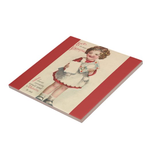 ヴィンテージかわいいバレンタインデー,ラブレター付き女の子 タイル (側面)