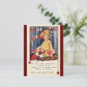 ヴィンテージかわいいバレンタインデー、赤いハート付き女の子 シーズンカード (スタンド正面)