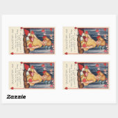 ヴィンテージかわいいバレンタインデー、赤いハート付き女の子 長方形シール (シート)