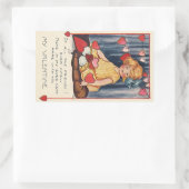 ヴィンテージかわいいバレンタインデー、赤いハート付き女の子 長方形シール (バッグ)