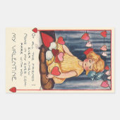 ヴィンテージかわいいバレンタインデー、赤いハート付き女の子 長方形シール (正面)