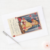 ヴィンテージかわいいバレンタインデー、赤いハート付き女の子 長方形シール (封筒)