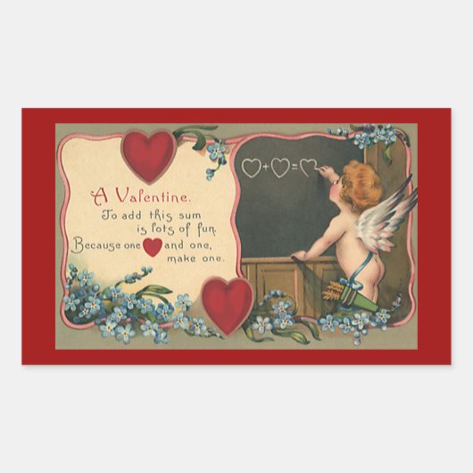 ヴィンテージかわいいバレンタインデーCherub先生 長方形シール (正面)