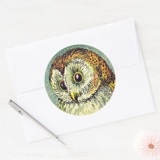 ヴィンテージかわいいバーンドクロウイラストレーションブラウンとブルー ラウンドシール (封筒)