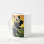 ヴィンテージかわいいパンダ食べクマの竹、野生動物 コーヒーマグカップ (正面左)