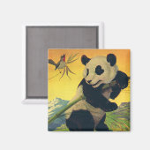 ヴィンテージかわいいパンダ食べクマの竹、野生動物 マグネット (正面/裏面)
