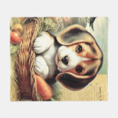 ヴィンテージかわいいビーグルパピー フリースブランケット (正面(横))