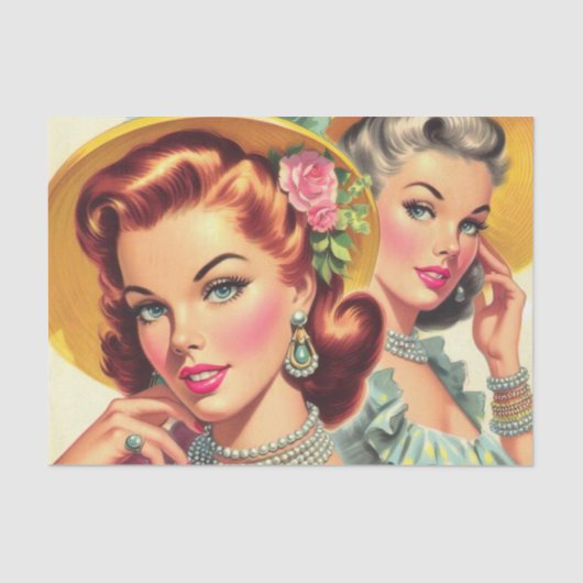 ヴィンテージかわいいピンアップの女の子 薄葉紙 (正面)