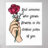 ヴィンテージかわいいピンクの花とカスタム引用文 ポスター (正面)