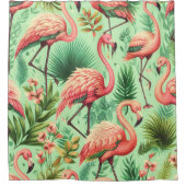 ヴィンテージかわいいピンクフラミンゴ シャワーカーテン (正面)