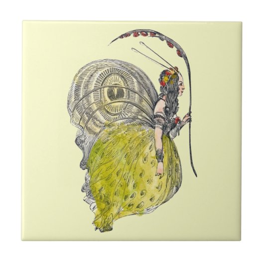 ヴィンテージかわいいファンタジー蝶の妖精と翼 タイル (正面)