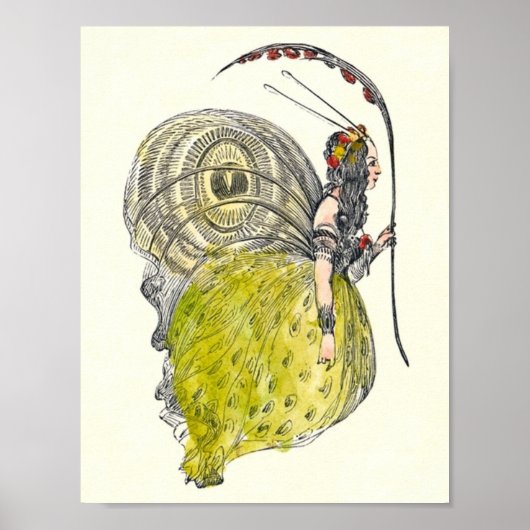 ヴィンテージかわいいファンタジー蝶の妖精と翼 ポスター (正面)