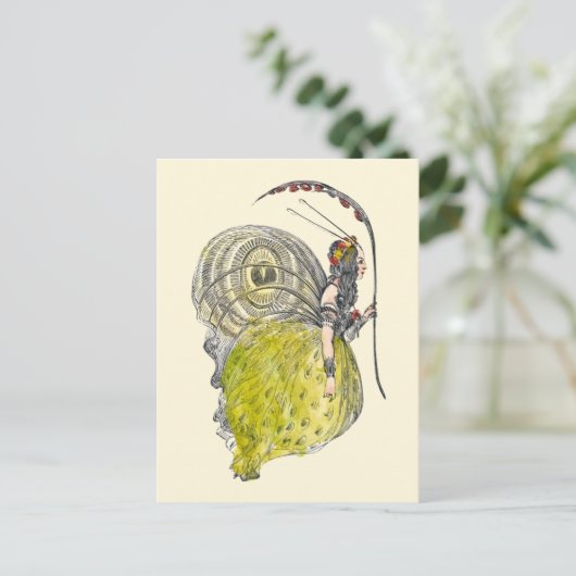 ヴィンテージかわいいファンタジー蝶の妖精と翼 ポストカード (スタンド正面)