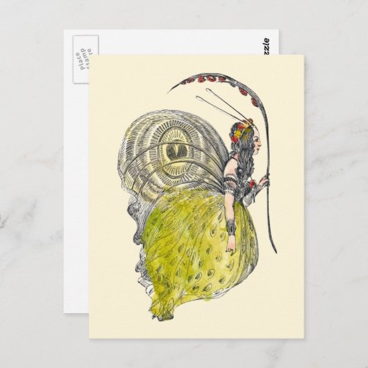 ヴィンテージかわいいファンタジー蝶の妖精と翼 ポストカード (正面/裏面)