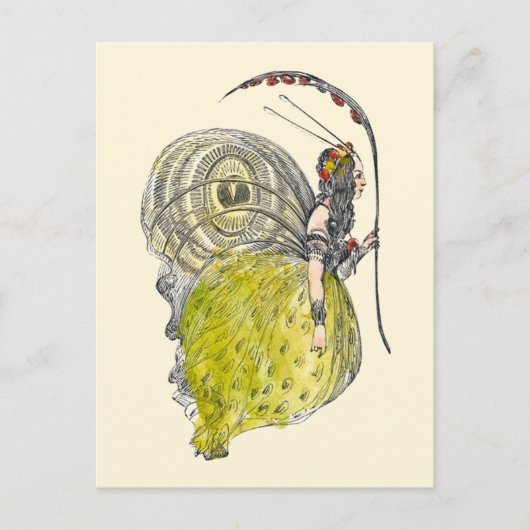 ヴィンテージかわいいファンタジー蝶の妖精と翼 ポストカード (正面)