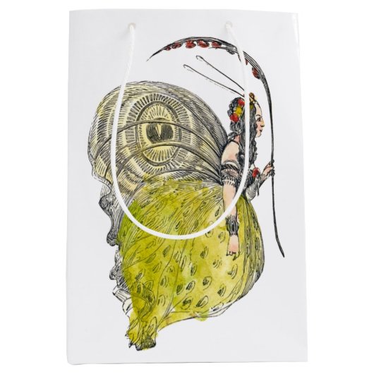 ヴィンテージかわいいファンタジー蝶の妖精と翼 ミディアムペーパーバッグ (正面)