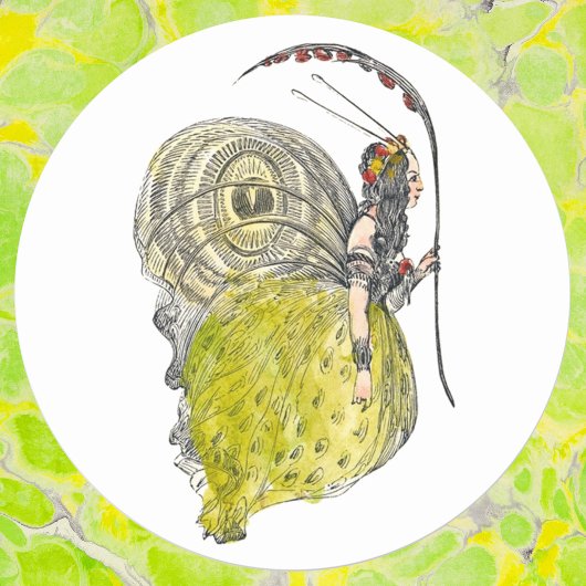 ヴィンテージかわいいファンタジー蝶の妖精と翼 ラウンドシール