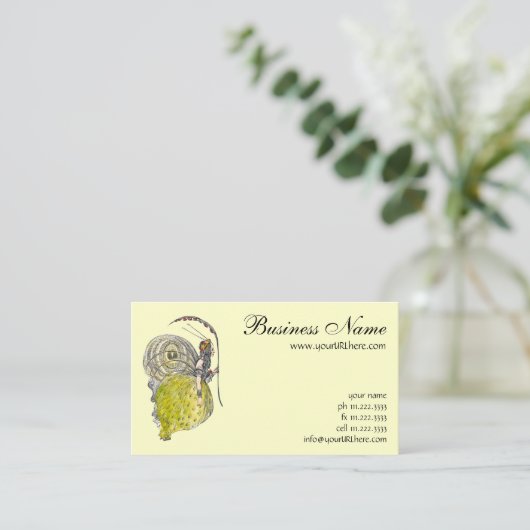 ヴィンテージかわいいファンタジー蝶の妖精と翼 名刺 (スタンド正面)