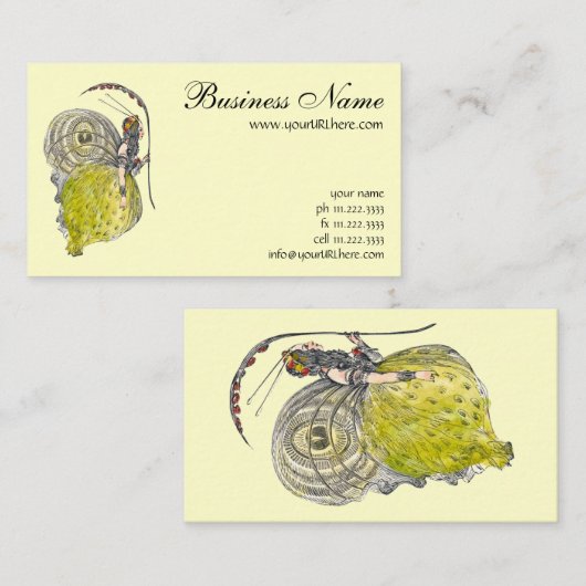 ヴィンテージかわいいファンタジー蝶の妖精と翼 名刺 (正面/裏面)