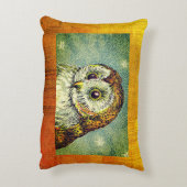 ヴィンテージかわいいフクロウイラストレーションブラウンブルー アクセントクッション (裏面(縦))