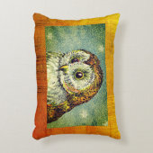 ヴィンテージかわいいフクロウイラストレーションブラウンブルー アクセントクッション (正面(垂直))
