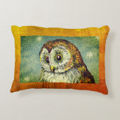 ヴィンテージかわいいフクロウイラストレーションブラウンブルー アクセントクッション (裏面)