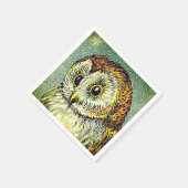 ヴィンテージかわいいフクロウイラストレーション スタンダードカクテルナプキン (角)