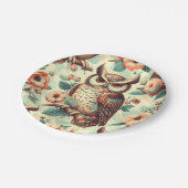 ヴィンテージかわいいフクロウ模様 ペーパープレート (アングル)