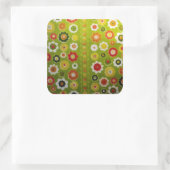 ヴィンテージかわいいフラワーパワーレトロ壁紙 スクエアシール (バッグ)