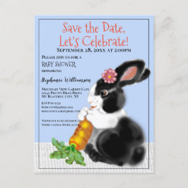 ヴィンテージかわいいブルーバニー、ニンジン日付を保存ベビー 案内ポストカード