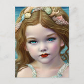 ヴィンテージかわいいブルー海妖精ガール ポストカード (正面)