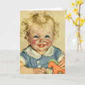 ヴィンテージかわいいブロンドスカンジナビア男の赤ちゃんまたは女の子 カード (黄色い花)